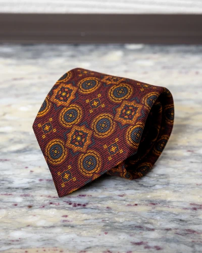 Krawat jedwabny bordowy w ornamenty vintage