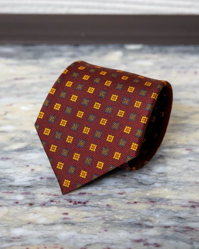 Krawat jedwabny rdzawy w małe kwiaty - brakuje zdjec