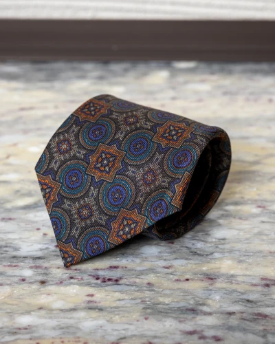 Krawat jedwabny szary we wzór vintage