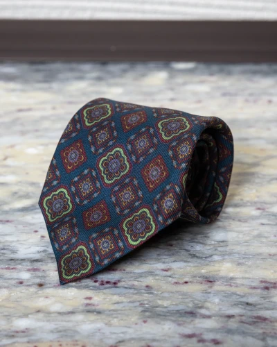 Krawat jedwabny zielony w duże romby