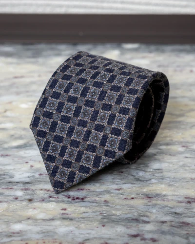 Krawat wełniany granatowy w małe ornamenty