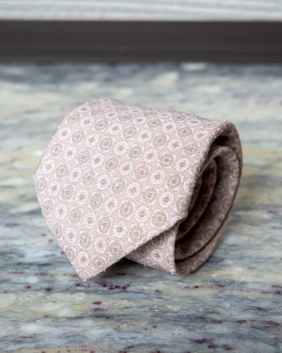 Krawat wełniany różowy w białe ornamenty