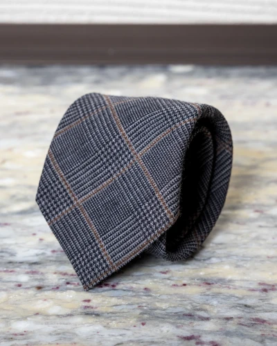 Krawat wełniany w szaro-brązową kratę