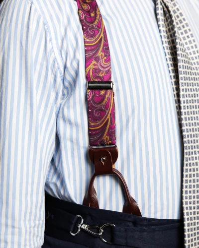 Szelki jedwabne różowe w złote paisley