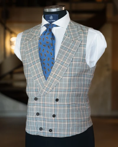 Szaro-beżowa kamizelka w kratę Dormeuil