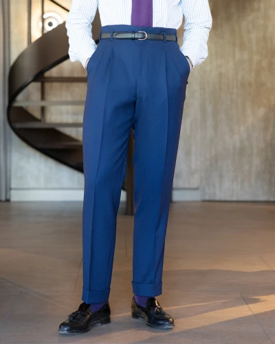 Granatowe spodnie hollywoodzkie z tkaniny Drago