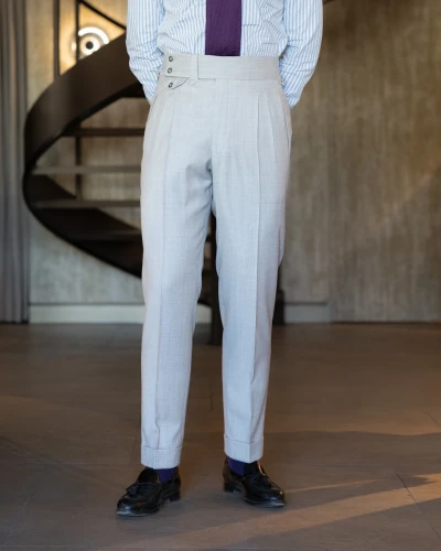 Jasnoszare spodnie z wysokim stanem z tkaniny Drago