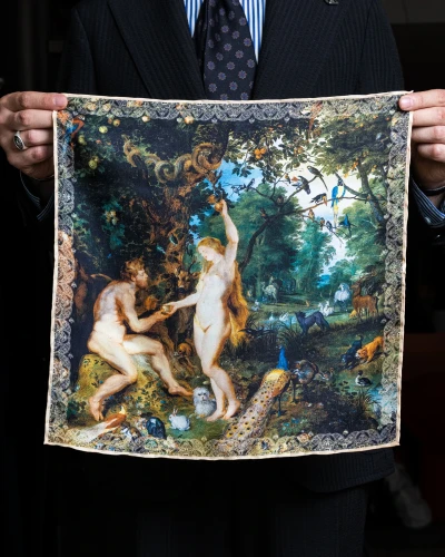 Poszetka jedwabna z dziełem sztuki "Raj i grzech pierworodny" - Peter Paul Rubens